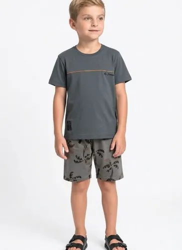 Conjunto com Camiseta e Bermuda Tropical para Menino (Cinza) Bee Loop