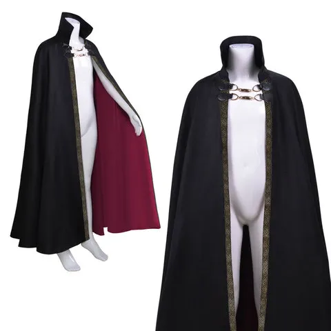 Fantasia de Vampiro de Halloween, Capa de Cosplay com Gola Alta de Drácula, Diabo, Bruxa, Estilo Medieval Gótico Steampunk com Corrente de Metal