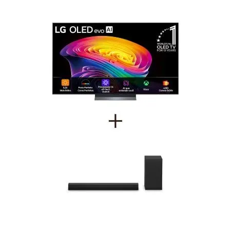 Smart TV LG OLED evo AI 4K C6 77 polegadas 2026+Soundbar LG S40T - 300W RMS, 2.1 Canais, Dolby Digital, Sem fios, Bluetooth 5.3, Entrada Óptica, HDMI, AI Sound Pro - OLED77C6.S40T
