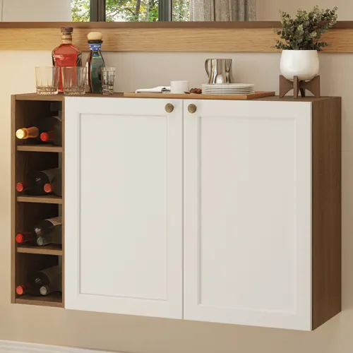 Buffet Aparador com Adega 100cm 2 Portas Rustic/Branco Vik Madesa 16