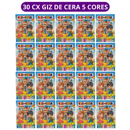 30 cx Mini Giz de Cera 5 Cores P/ Kit Festa Lembrancinha Artesanato Infantil