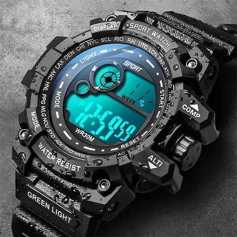 Homens LED Digital Relógios, moda luminosa, esporte, impermeável, homem, exército, militar, relógio, data, novo