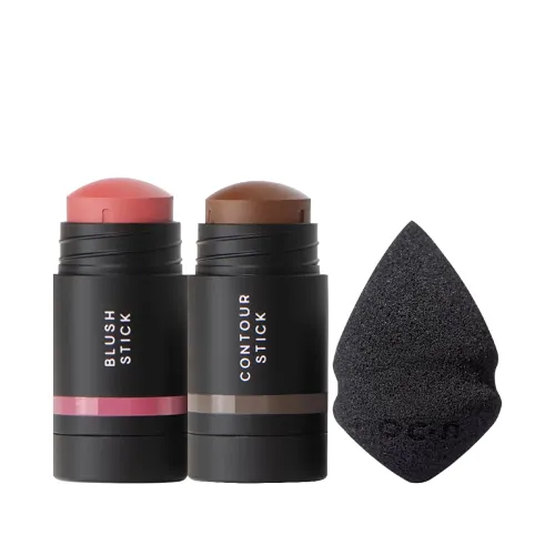 Kit Océane Edition Mini Blush Pink Stick Contorno Marrom Claro e Esponja de Maquiagem (3 Produtos)