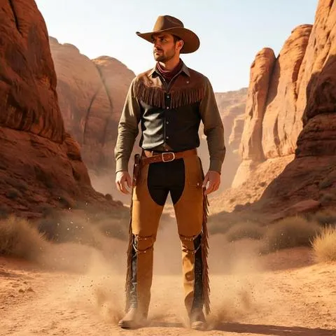 Calças de cowboy masculinas, estilo western, com efeito de camurça, laterais com franjas, corte largo e alças ajustáveis na cintura, ideais para equitação.