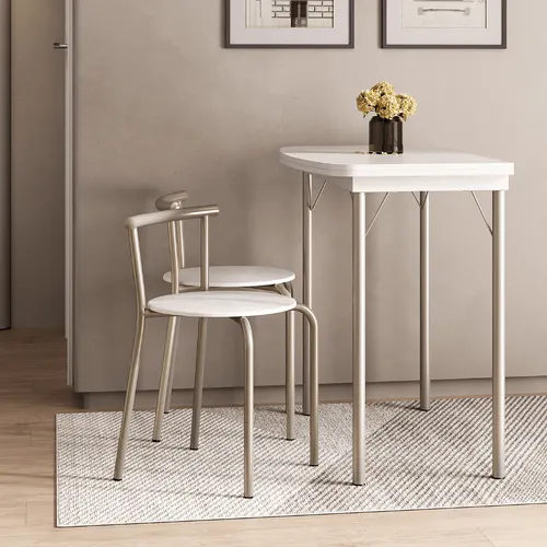 Conjunto Sala de Jantar 2 Banquetas Palermo Carraro Branco Prata