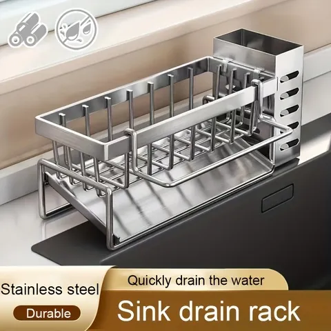 Ferramentas de limpeza da pia rack armazenamento cozinha multifuncional rack drenagem aço inoxidável para esponja limpador organizador pano cabide