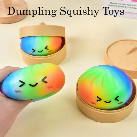 Brinquedo Squishy em Forma de Bolinho Colorido com Bambu, Bola Antiestresse de Aumento Lento, Brinquedos Macios para Adultos e Crianças