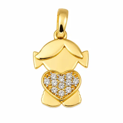 Pingente Menina Coração com 11 Diamantes 1 cm em Ouro 18K