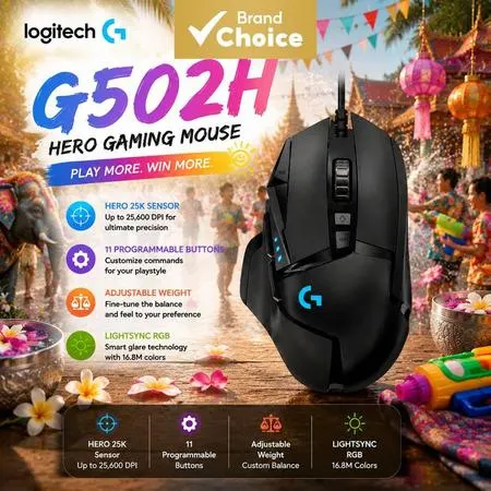 Mouse Gamer Logitech G502 HERO para PC, com fio, sensor óptico RGB, ajuste de peso, ergonômico, programável