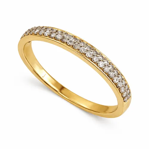 Anel Pavê Reto 2 Fileiras com 45 Diamantes em Ouro 18K