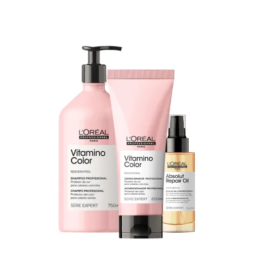 Kit L'Oréal Professionnel Serie Expert Vitamino Color Shampoo 750ml Condicionador 200ml Óleo 90ml