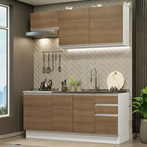 Armário de Cozinha Compacta 180cm Branco Rustic Glamy Madesa 07