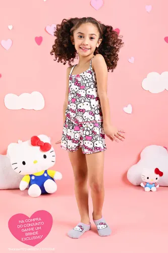 Kit Conjunto Infantil Pijama Hello Kitty Rosa