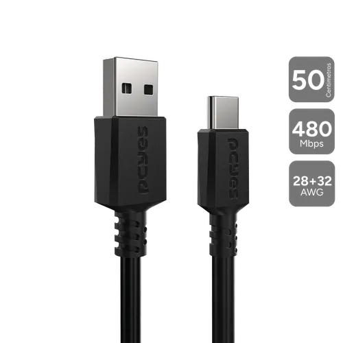 Cabo PCYES USB A 2.0 para USB Tipo-C 50cm PUACP-05