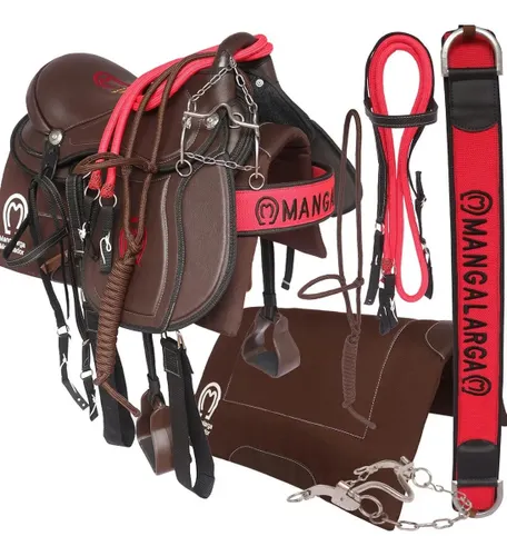 Sela de Couro Sintético com Estribo Australiana Mangalarga Completa 17" Cor Marrom Selas Cardoso