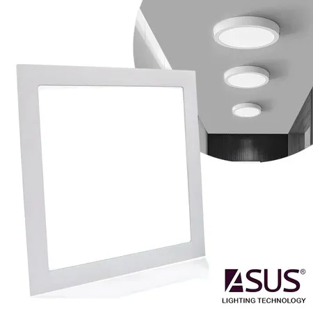 Painel Plafon Led Quadrado Redondo Sobrepor Embutir 18W 24W Luminária Teto Branco Frio ASUS