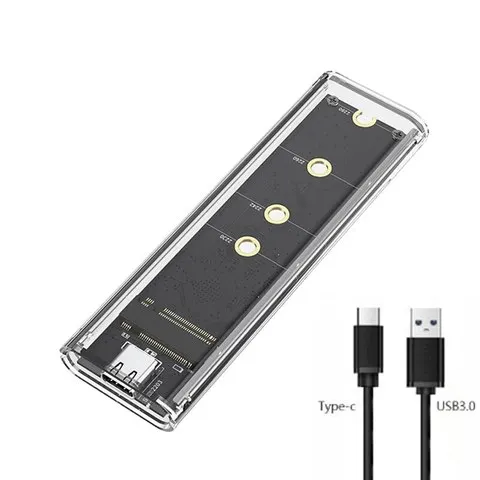 Caixa Externa Transparente para SSD M.2 NVME PCIe NGFF SATA Dual Protocolo USB Tipo C PCI-E M2