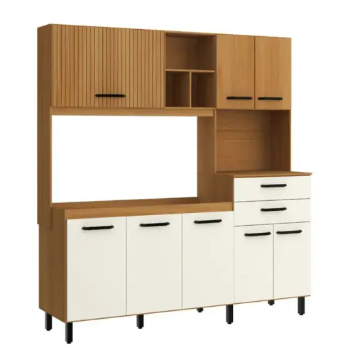Cozinha Compacta Casamia Taina 597 8 Portas 2 Gavetas 200x185,2x50cm Carvale/champagne