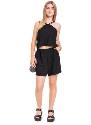 Conjunto Top Cropped de Alcinha e Short Juvenil (Preto) Gloss