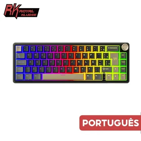 RK ROYAL KLUDGE R65 Preto Junta Portuguesa com Fio Hot Swapple Teclado Mecânico