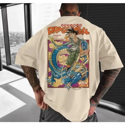 Dragon ball masculino anime colaboração camiseta 2025 verão solto tamanho grande impressão rua casual crianças pai-filho topo