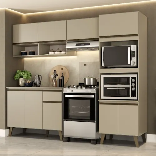 Armário de Cozinha Completa c Balcão Atlanta Essence Carraro Amêndoa