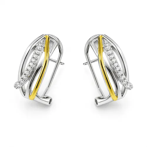 Brinco Argola 17 mm Cravejado com Zircônias em Prata 925 e Prata Banhada a Ouro