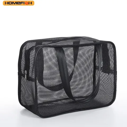 HOMEFISH Bolsa de armazenamento de cosméticos em malha de grande capacidade, organizador de artigos de higiene pessoal multifuncional e portátil, ideal para uso diário no banho.