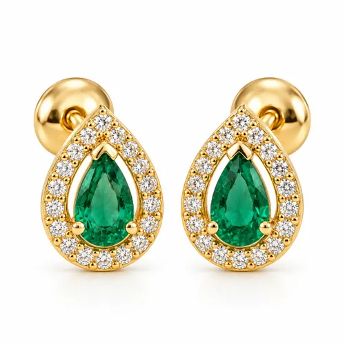 Brinco Gota Esmeralda com 36 Brilhantes em Ouro 18K