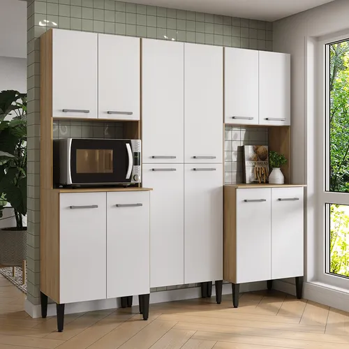 Armário de Cozinha Compacta Arizona Organizador Carraro Carvalho com Branco