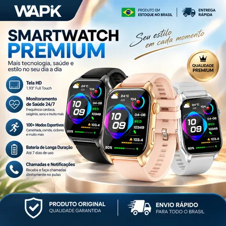 relógio smartwatch WAPIK Z8 Inteligente com Chamadas Bluetooth Monitor Cardíaco Oxigênio no Sangue Sono Esportes