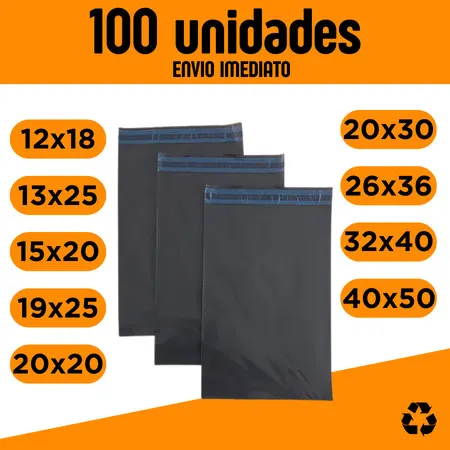 Kit 100 Envelope de Segurança Embalagem Envio Tamanho 12x18 13x25 15x20 19x25 20x20 20x30 26x36 32x40 40x50