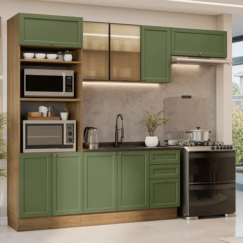 Armário de Cozinha Completa 270 cm Rustic/Verde Vik Madesa 08