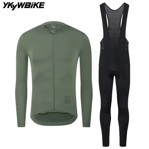 Conjuntos de Roupas de Ciclismo Masculinas YKYWBIKE para Primavera e Outono, Camiseta de Manga Longa e Calças de Ciclismo para Bicicleta de Estrada