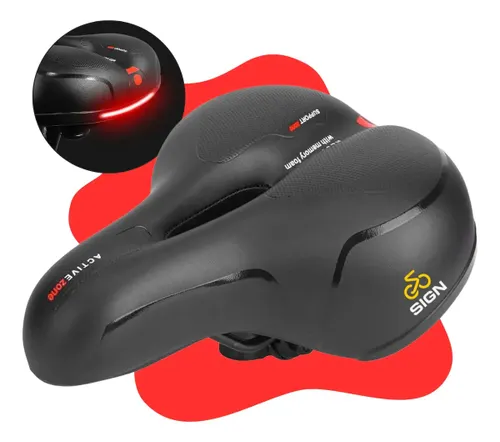 Banco Bike Selim Grande para Bicicleta Super Comfort Molas Vazado Gel Tech com Refletor Spinning Mtb Confortável Resistente Cor Preto Sign