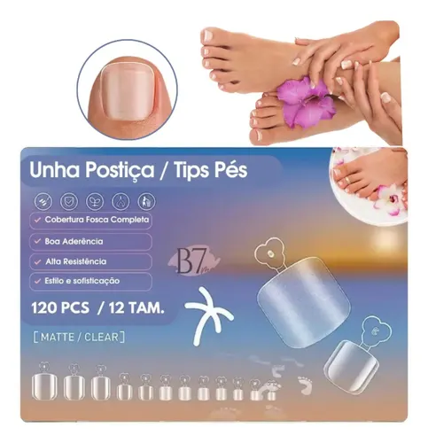 100 Unhas Tips Postiças para Pé P/ Alongamento Cor Transparente