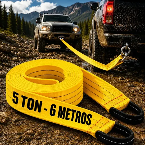 Cinta Reboque 5 Ton 6m Fita Guincho 4x4 Reforçada Amarelo