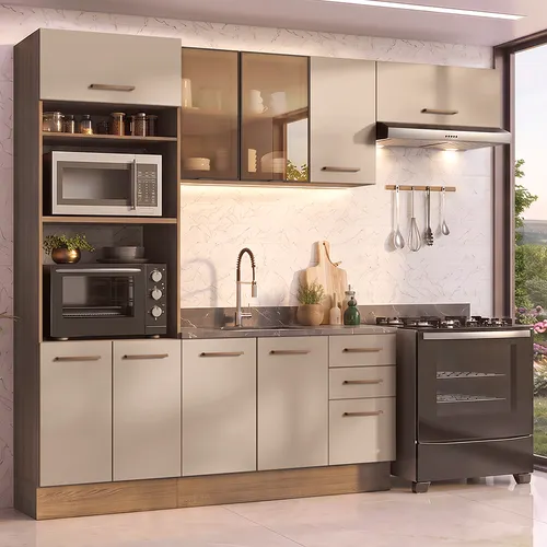 Armário de Cozinha Completa 270 cm Rustic/Crema Agata Madesa 13