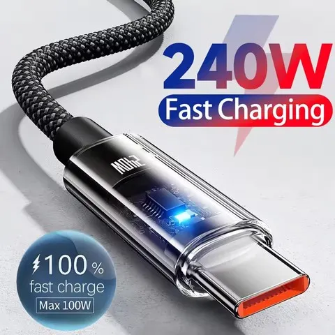 Cabo de nylon 240w usb tipo c, cabo de carregamento super rápido para samsung, xiaomi, huawei honor, display digital led, carregador rápido, cabo de dados