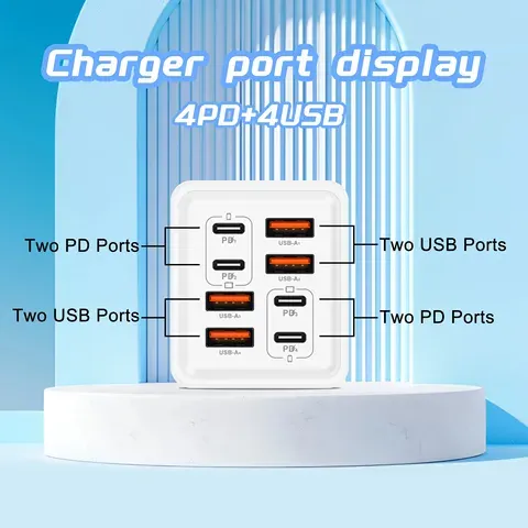 Carregador USB-C 8 em 1, 240W, com tecnologia GaN, carregamento rápido para telemóveis, adaptador de corrente para iPhone, Samsung, Xiaomi, com conector tipo C, plugue europeu/americano, carregador de tomada.