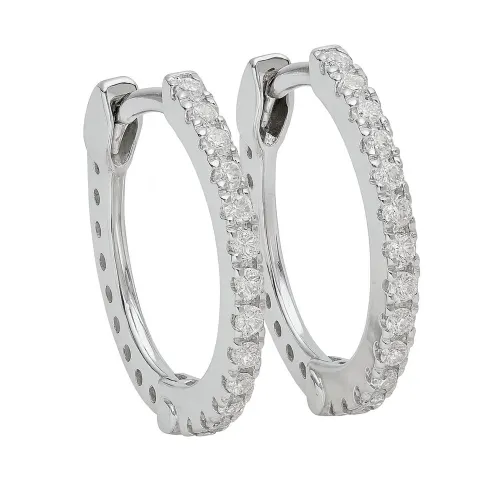 Brinco Argola de 1,2 cm em Ouro Branco 18K com Diamantes