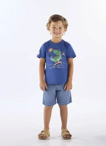 Camiseta Infantil Masculina de Dinossauro em Algodão (Azul) Up Baby