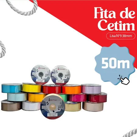 Fita de Cetim 38mm N9 Rolo 50 Metros para Laços Artesanato Embalagem Decoração Lembrancinhas