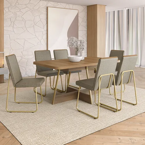 Conjunto Sala de Jantar 6 Cadeiras Arezzo Carraro Carvalho Dourado