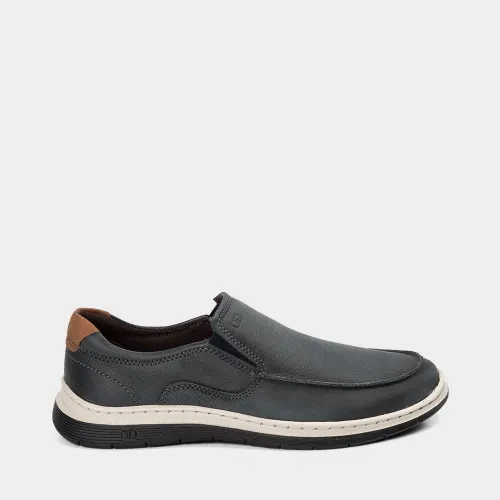 Slip On Democrata Leave Denim Couro Azul