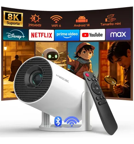 Projetor Portátil Magcubic HY300PRO FULL HD 8K Smart Tv com Android 14 Wi-Fi 6 e Bluetooth 5.0