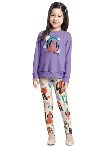 Conjunto Flores & Focinhos Infantil com Blusão e Calça Legging (Roxo) Bee Loop