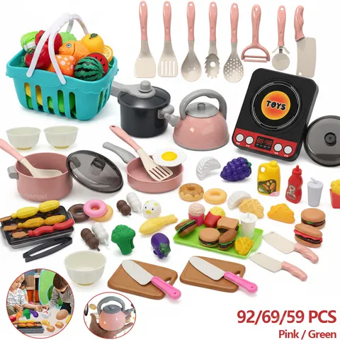 Conjunto de brinquedos de cozinha para crianças, 92/69/59 peças, brincar de comida com panelas e utensílios, pequenos brinquedos de cozinha para crianças, meninas, meninos, presente