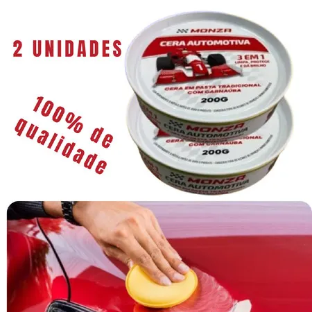 Kit 2 Cera Automotiva Monza 200g Carnauba Carro Moto Caminhão 3 em 1