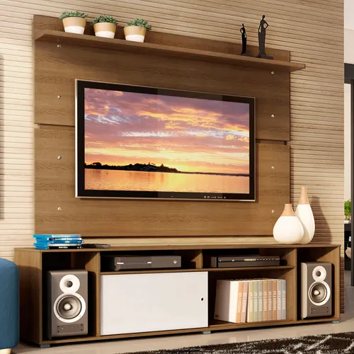 Rack Madesa Cancun e Painel para TV até 65 Polegadas Rustic/Branco 6E5Z